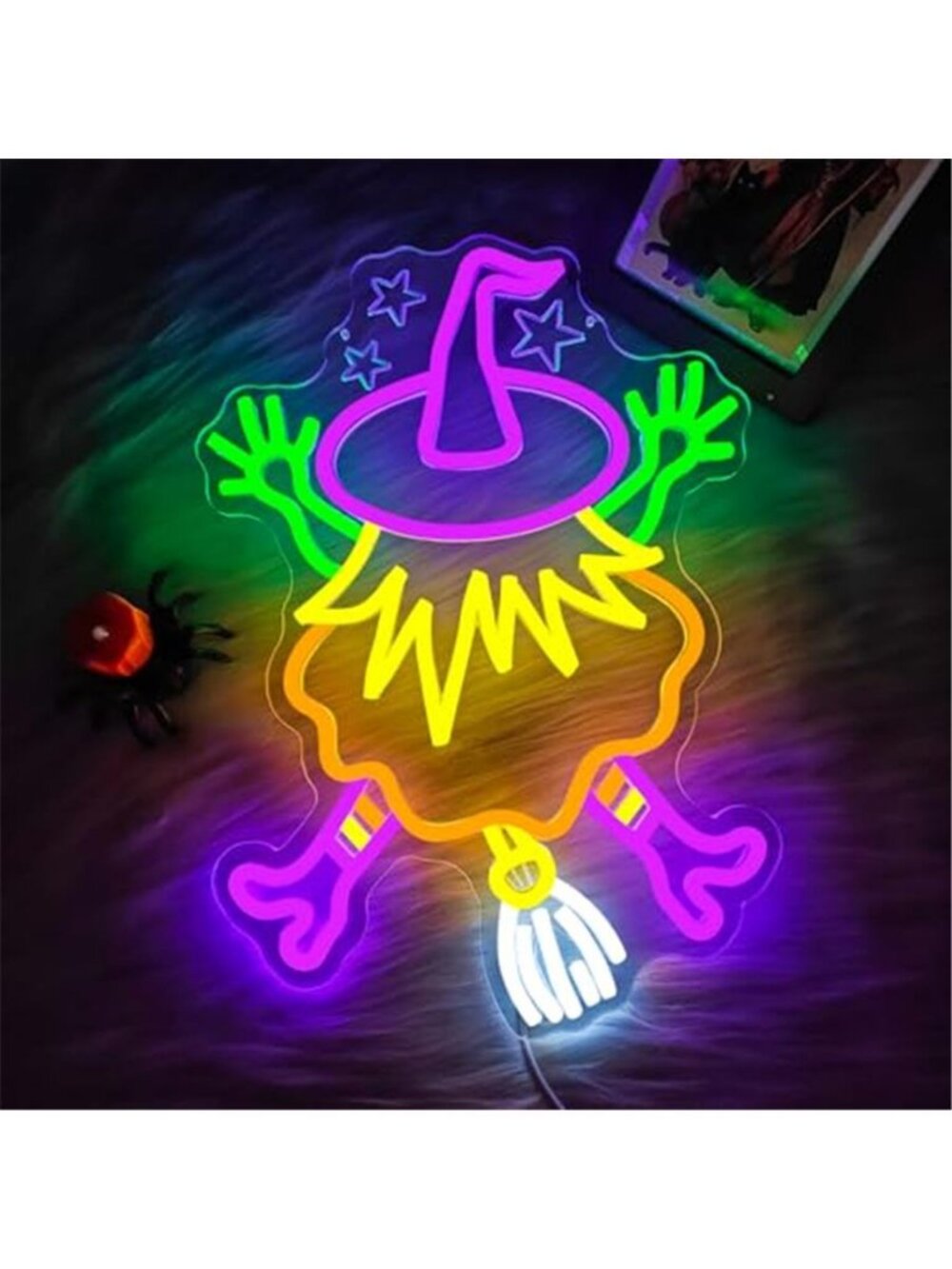 Halloween Neon Sign Witch Halloween Decorations Dimmable Crashing Witch Led